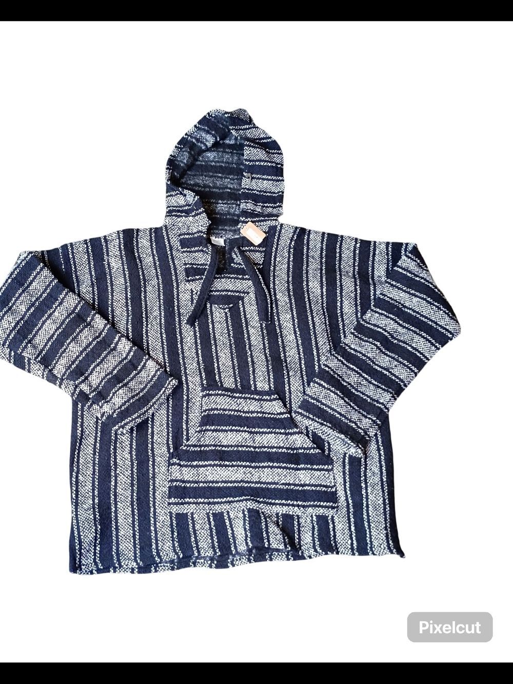 Artesanias Striped Baja Hoodie in Black and White Size XL